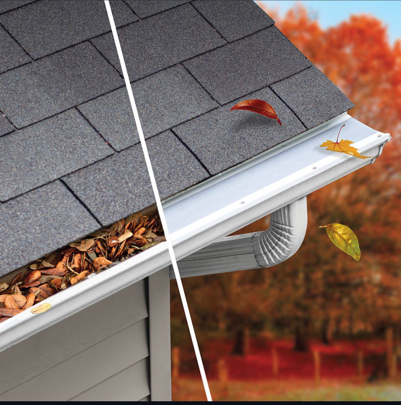 Gutter before and after debris removal